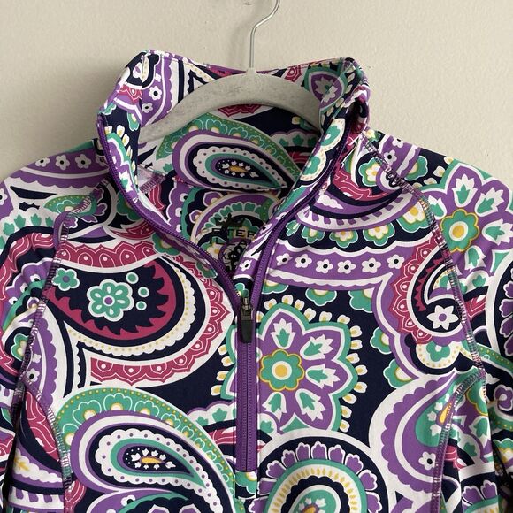 Peter Millar Quarter Zip Performance Pullover Womens XS Purple Paisley Golf - Picture 2 of 8